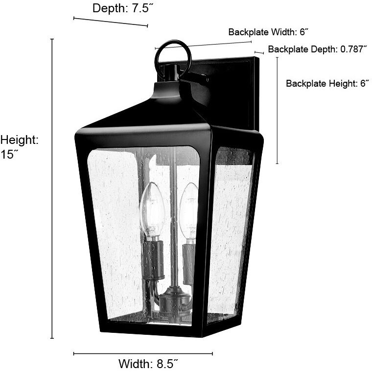 Brooks 2 Light 15 inch Powder Coated Black Outdoor Wall Sconce